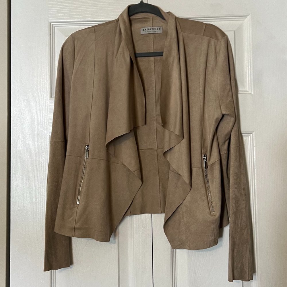 Bagatelle Tan Faux-Suede Drape-Front Jacket